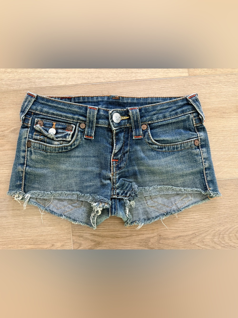 True Religion Joey Cutoff Micro Denim Shorts Y2K Size 26 measures 27